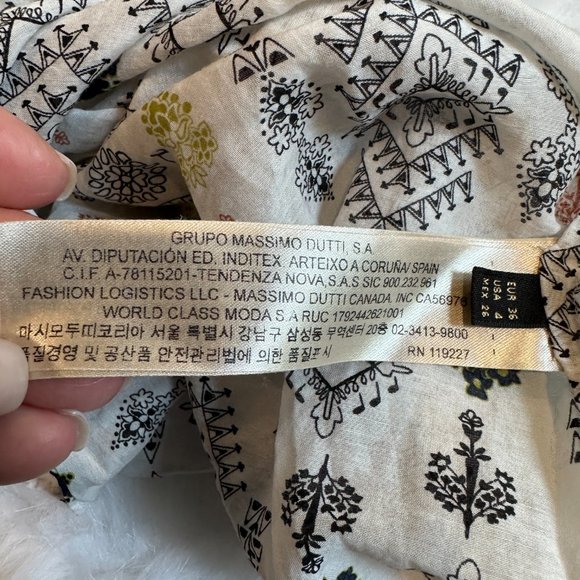 Massimo Dutti Tunic Top Popover V-Neck Boho Geometric Silk Blend Sheer Sz 4 5189 - Picture 11 of 13